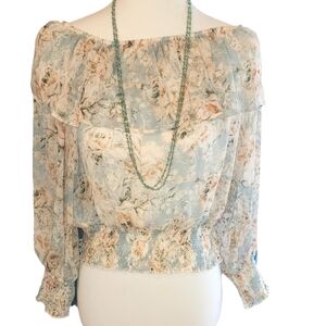 2 For $20. Aakaa Blouse Floral Peach & Pale Blue